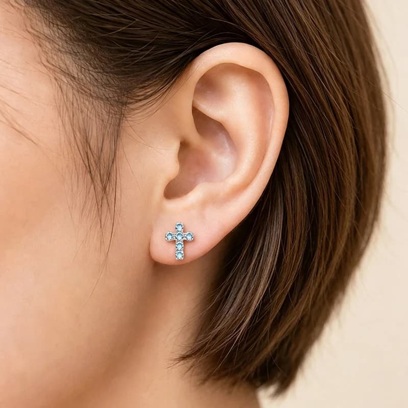 เครื่องประดับเจาะร่างกาย Titanium รูปกากบาทเกลียว คริสตัล