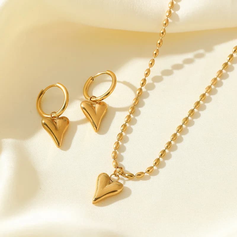 Heart and Pearl Necklace and Earrings Set