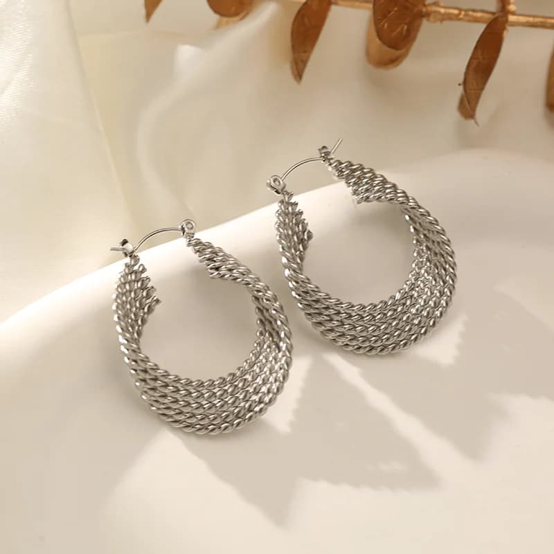 Silver Color Heart Hoop Earrings
