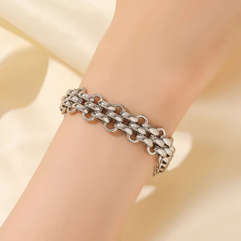 กำไลข้อมือสเตนเลสสตีล 316L สีเงิน โซ่หนา