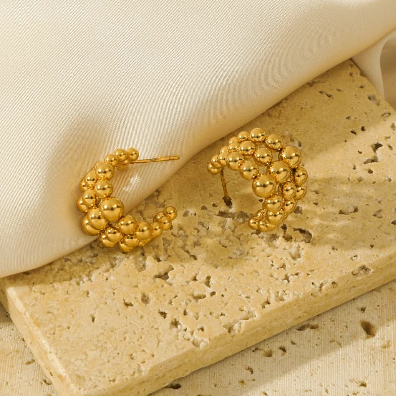 316L Stainless Steel Gold C-Shaped Bead Stud Earrings