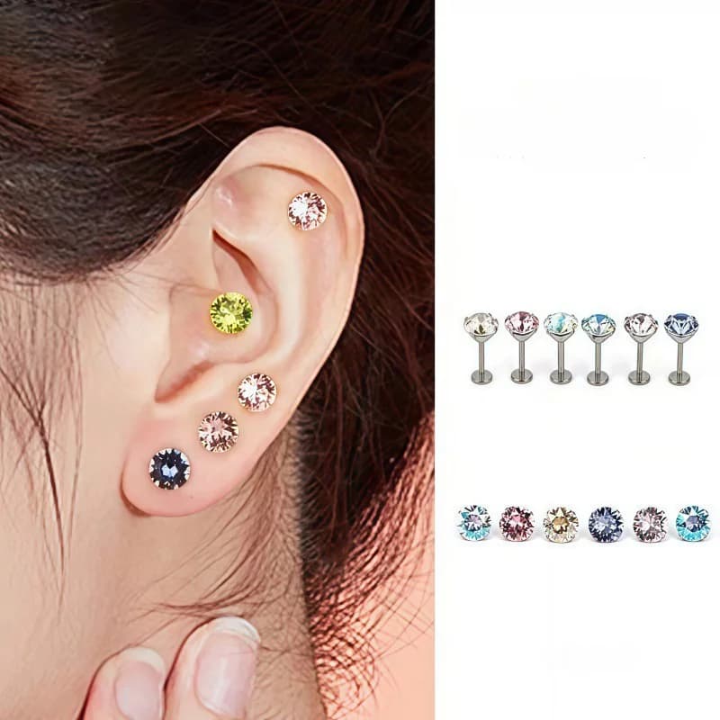 Titanium Spiral Cubic Zirconia Helix Piercing, 16G