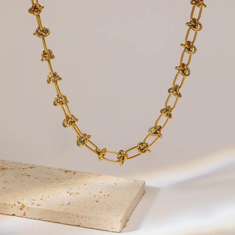 Knotting Chain Necklace and Bracelet Set, Gold