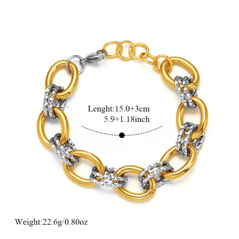 316L Stainless Steel Two-Tone Thick Chain Bangle
