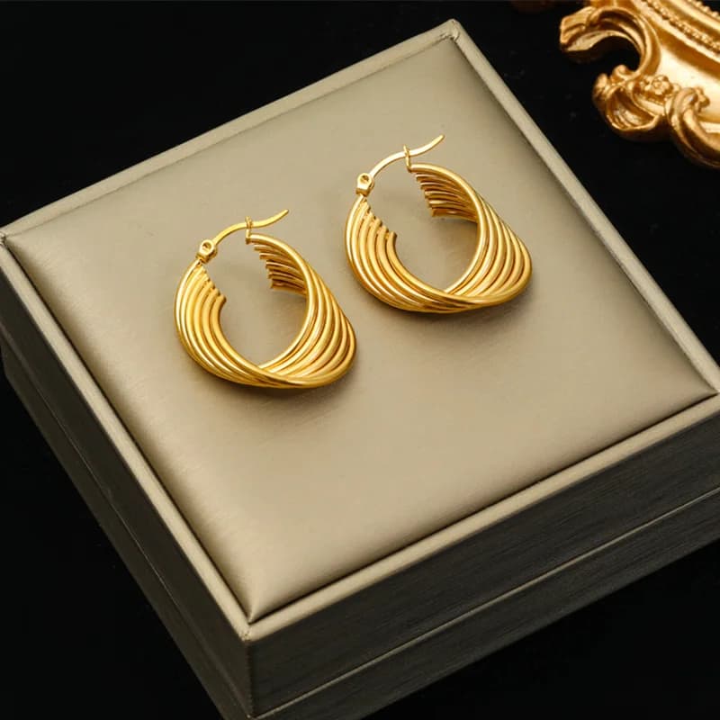 Geometric Twist Earrings, Gold Color