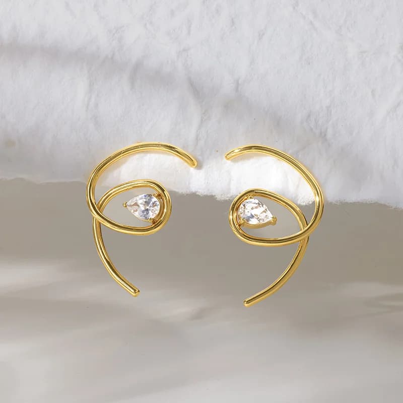 Zircon Moon Stud Earrings, Stainless Steel