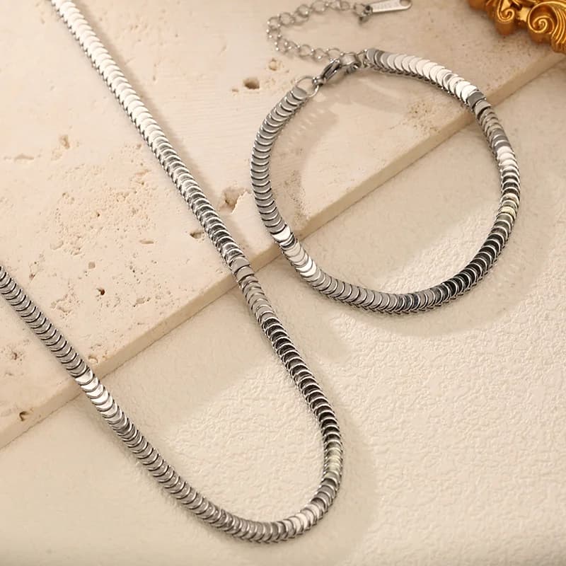 Gold Snake Chain Necklace and Bracelet Set