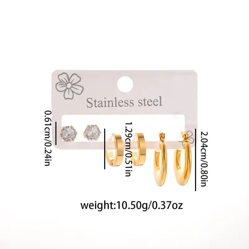 Gold Sparkling Cubic Zirconia Hoop Earring Set