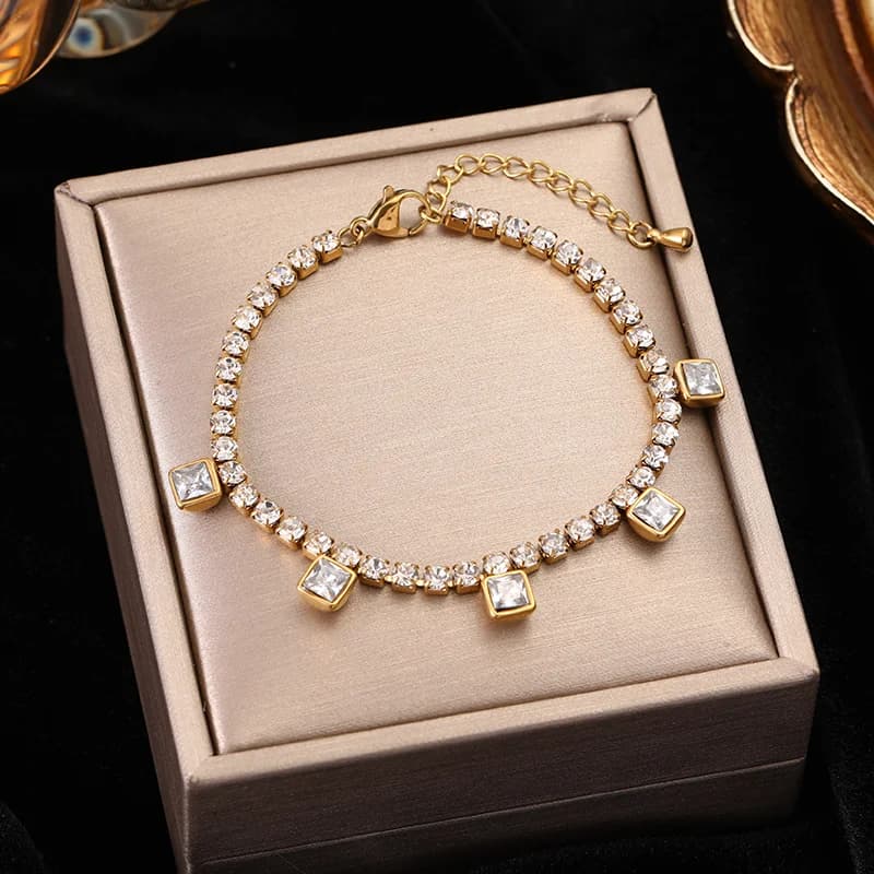 Sparkling Zircon Crystal Chain Bracelet