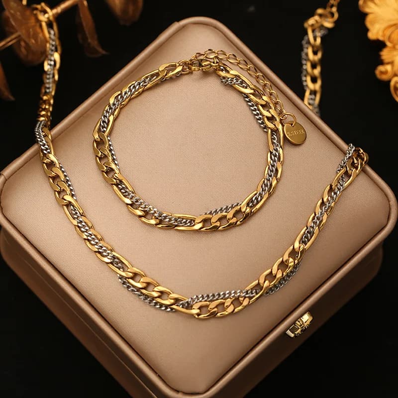 Gold Snake Chain Necklace and Bracelet Set