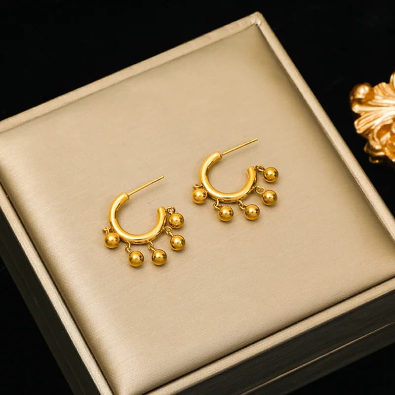 Gold Ball Beads Pendant Earrings