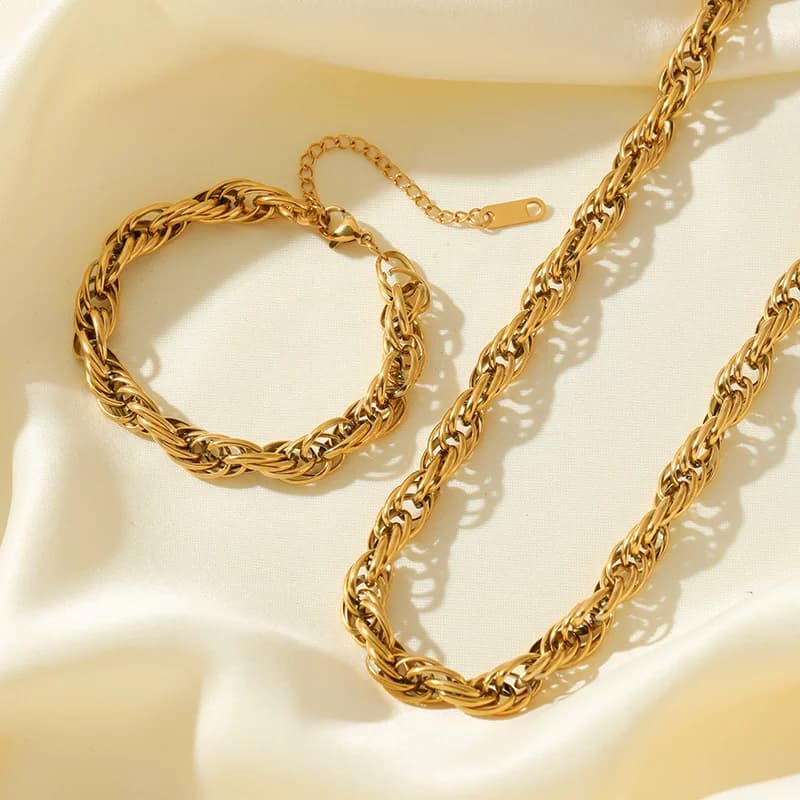 ชุดสร้อยคอและกำไลข้อมือชุบทอง 18K