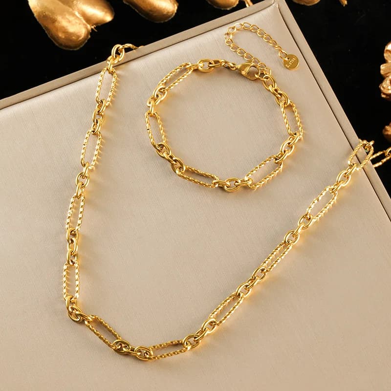Gold Color Chain Necklace and Bracelet Set