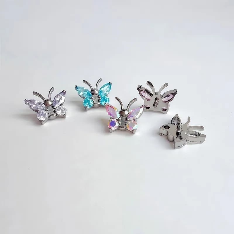 Titanium Spiral Butterfly Zircon Body Piercing