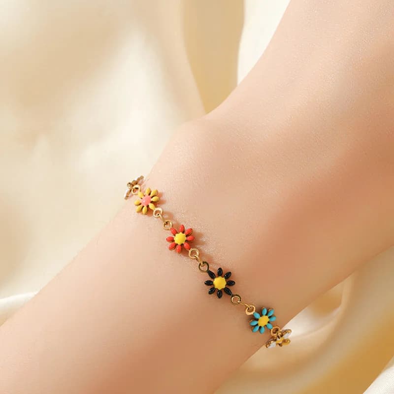 ชุดสร้อยคอและสร้อยข้อมือดอกเดซี่สีสันสดใส