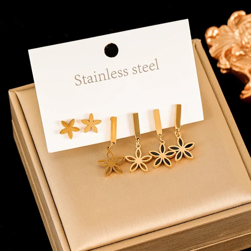 Heart White Zircon Earrings Set, Gold Plated