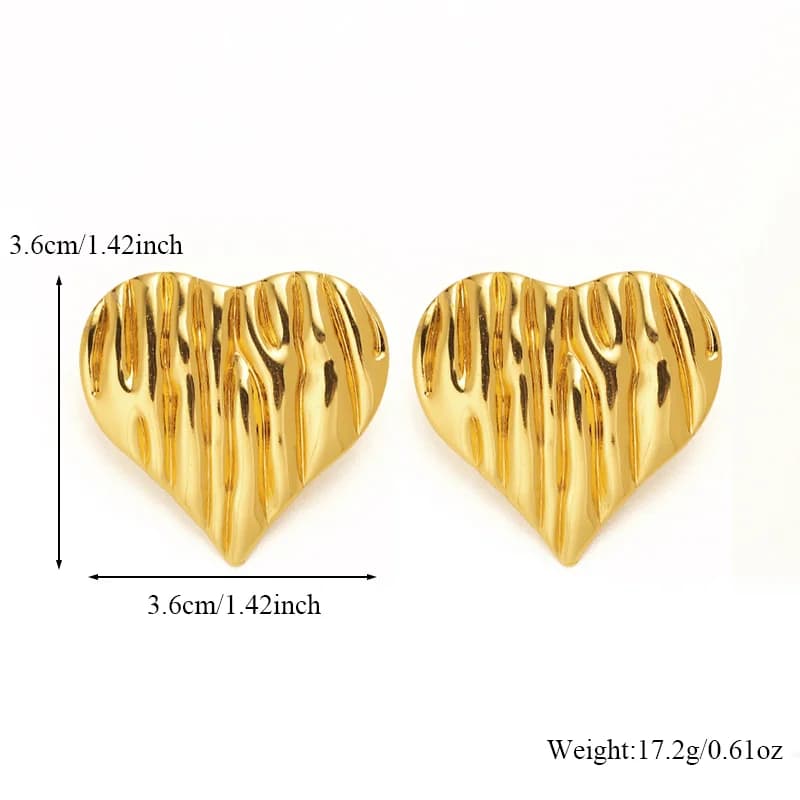 Large Golden Heart Stud Earrings, 1 Pair