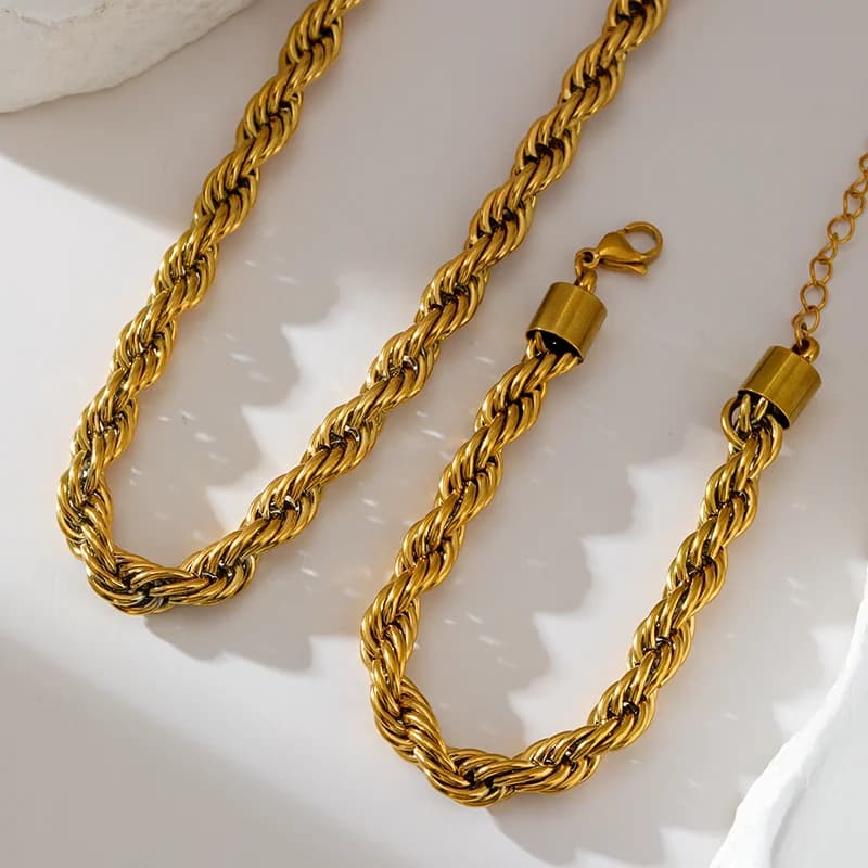 8mm Thick Twist Chain Necklace and Bracelet Set