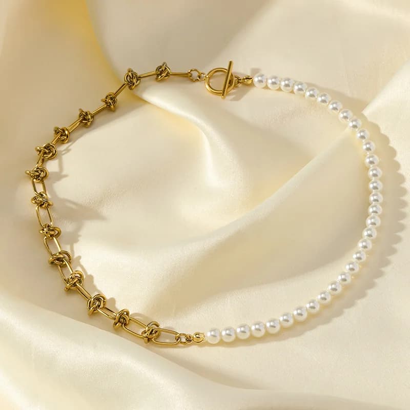 Imitation Pearl Chain Necklace and Bracelet Set