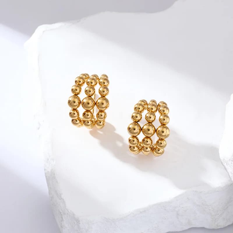 316L Stainless Steel Gold C-Shaped Bead Stud Earrings