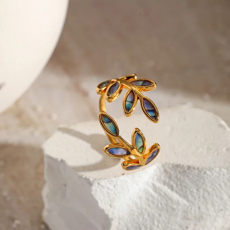 แหวนใบไม้ enamel แบบเปิด ปรับขนาดได้