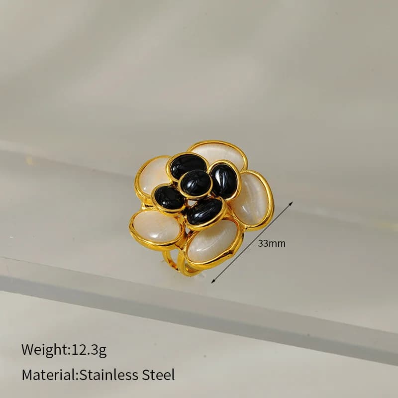 Enamel Leaf Open Adjustable Ring