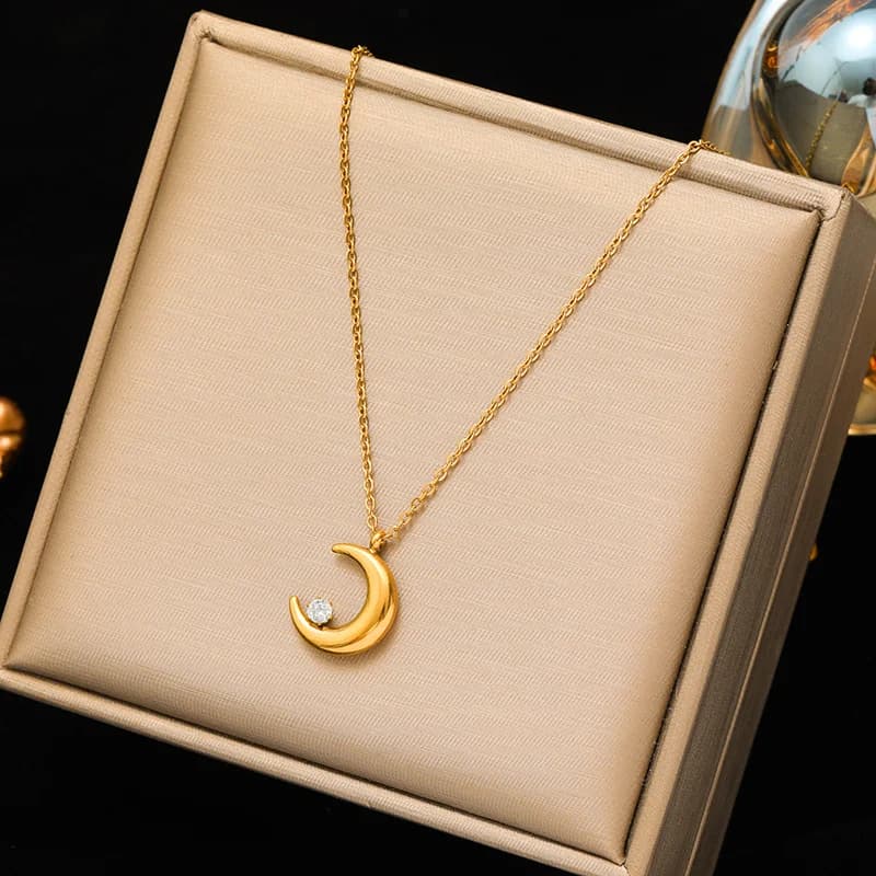 White Zirconia Double Layer Stainless Steel Necklace