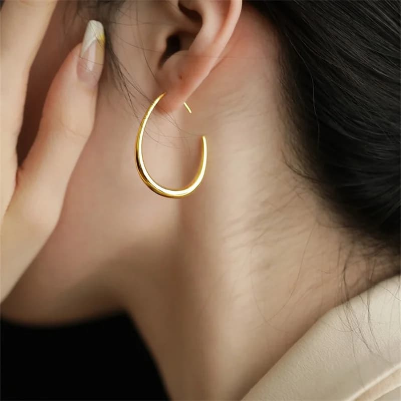 C-Shape Stud Earrings, Gold Plated Stainless Steel