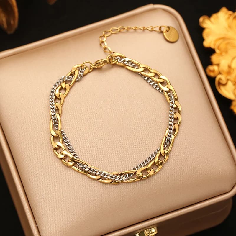 2-Color Chain Necklace and Bracelet Set