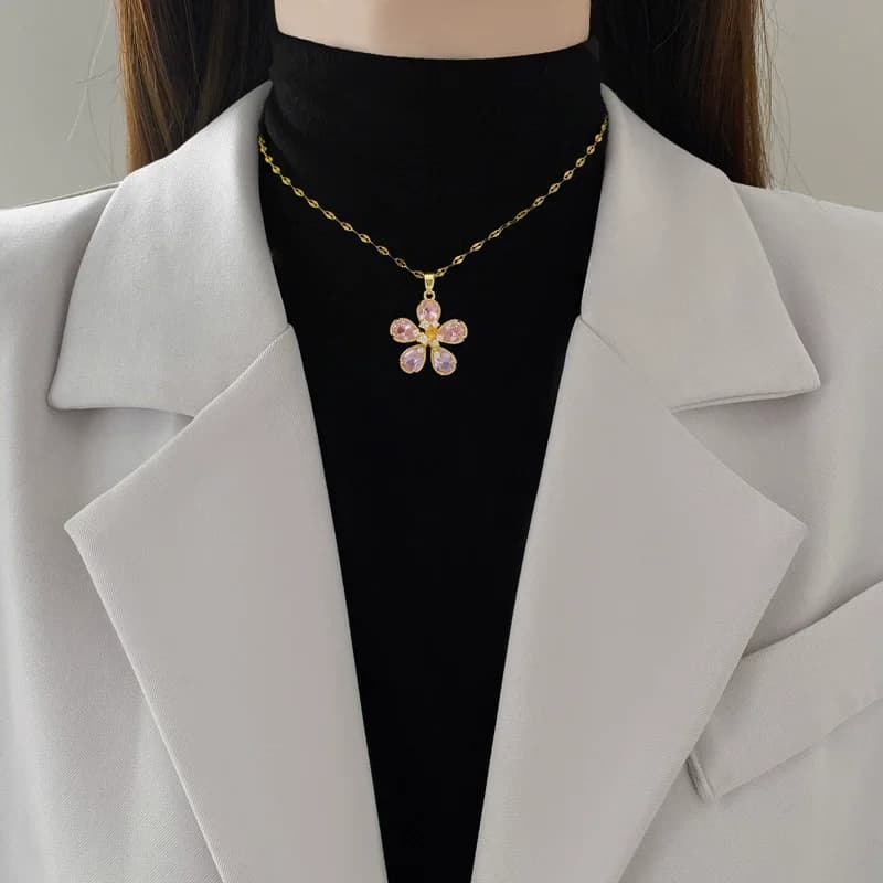 Cubic Zirconia Flower Pendant Necklace