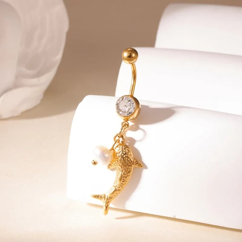 Turtle Dangle Belly Button Ring with Zirconia
