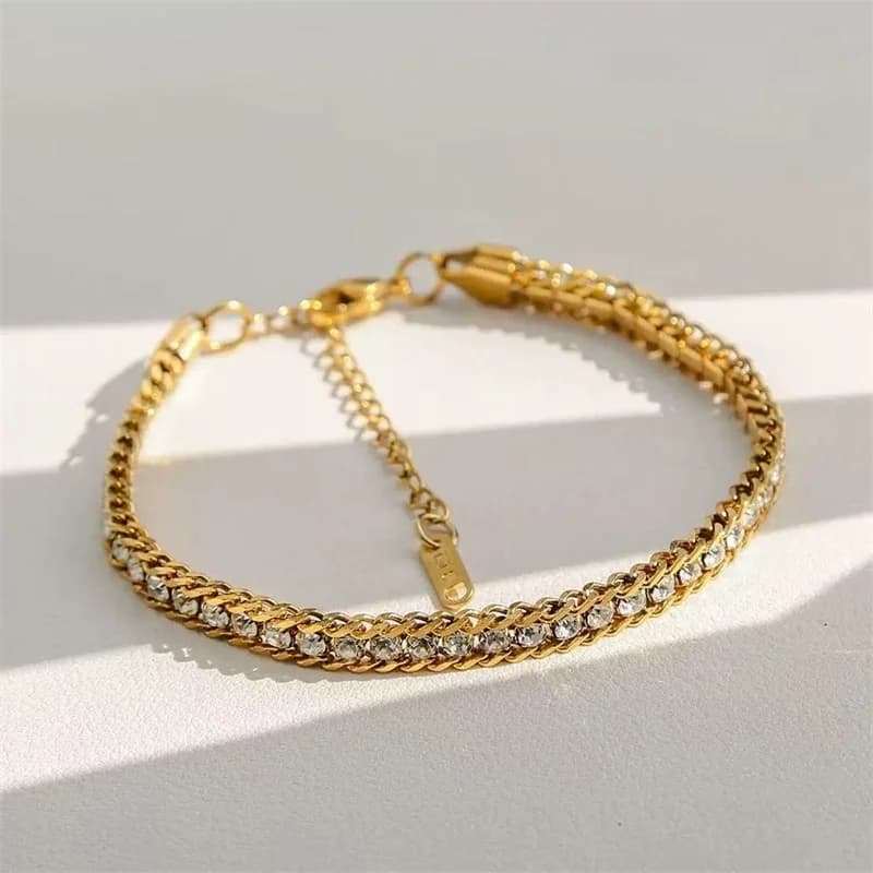 Zirconia Charm Stainless Steel Bracelet Bangle
