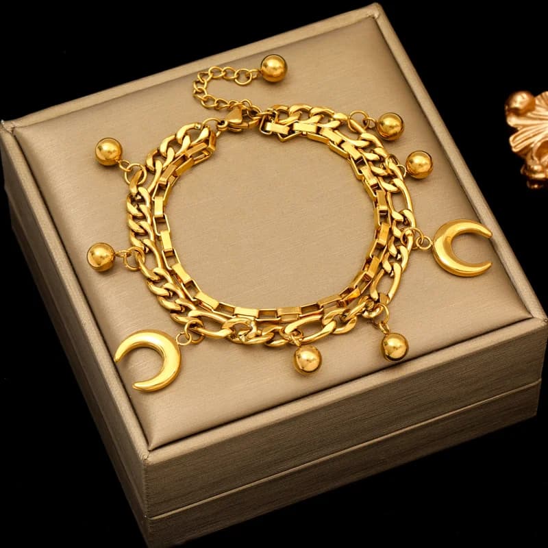 316L Stainless Steel Gold Color Heart Bead Bracelet