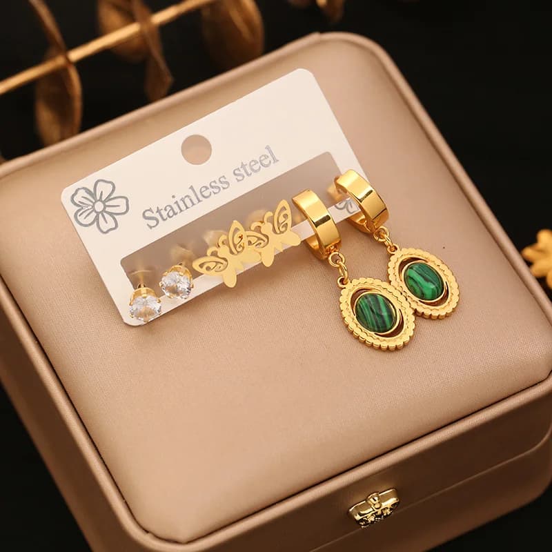 3-Pair Round Black Roman Numeral Earrings Set