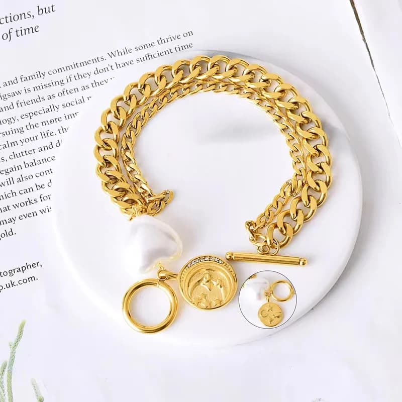 Heart Sun Charm Bracelet, Gold, PVD Plated