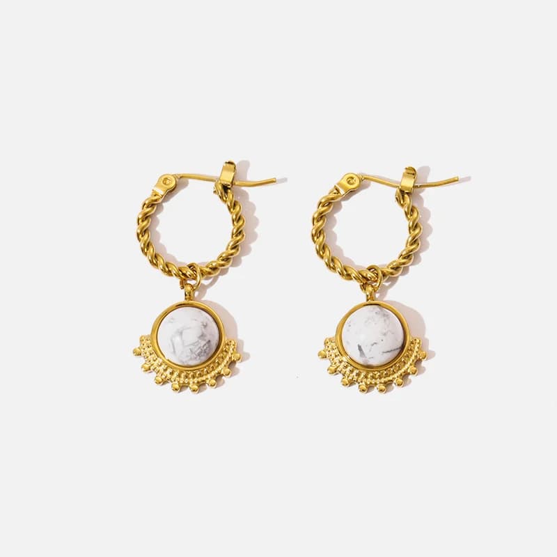 White Stone Earrings, 316L Stainless Steel