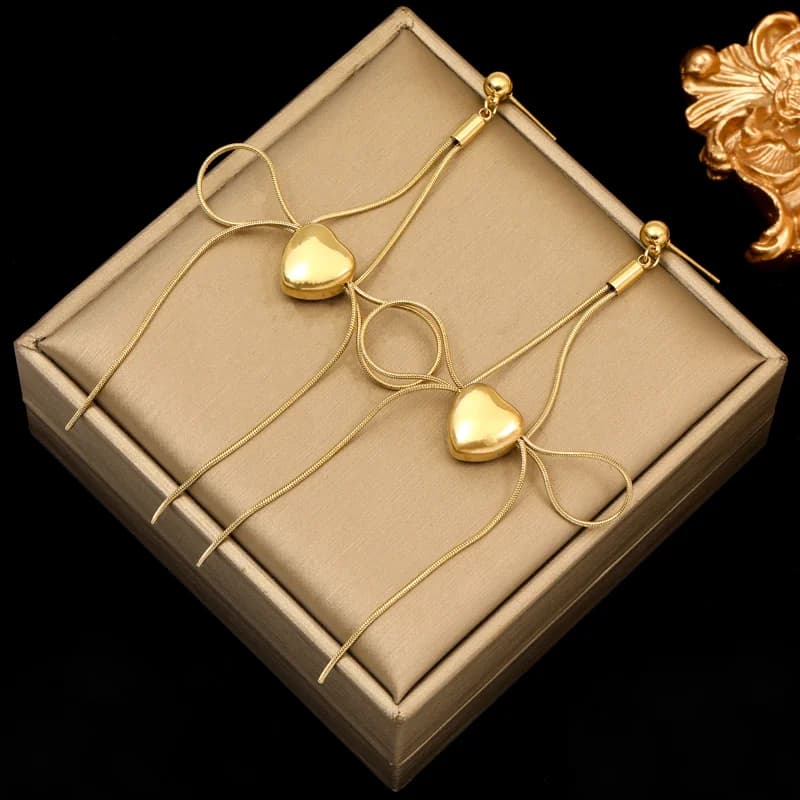 Stainless Steel Gold Long Dangle Earrings