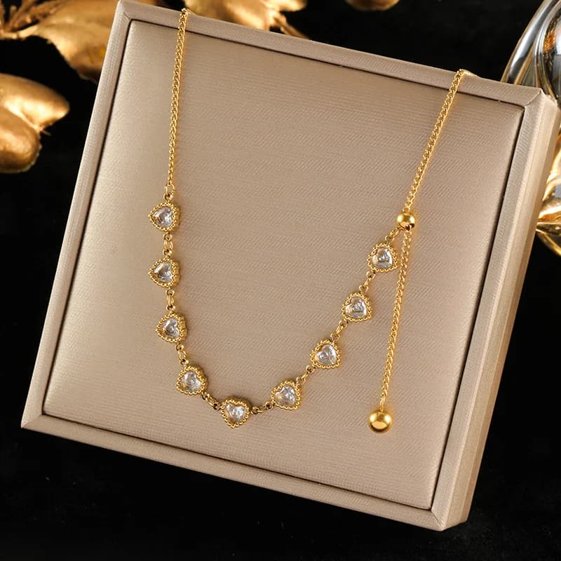 Water Drop Zircon Pendant Necklace, Gold Plated