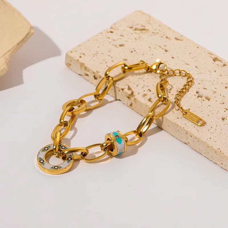 Thick Geometric Chain Bracelet, Gold Stainless Steel