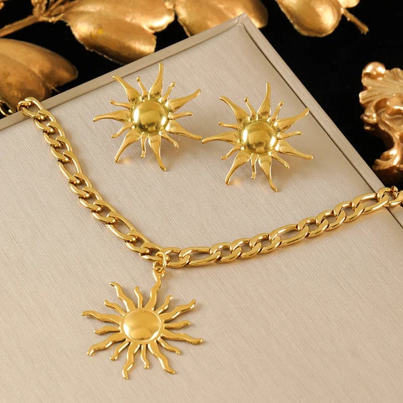 Vintage Sun Necklace and Earrings Set