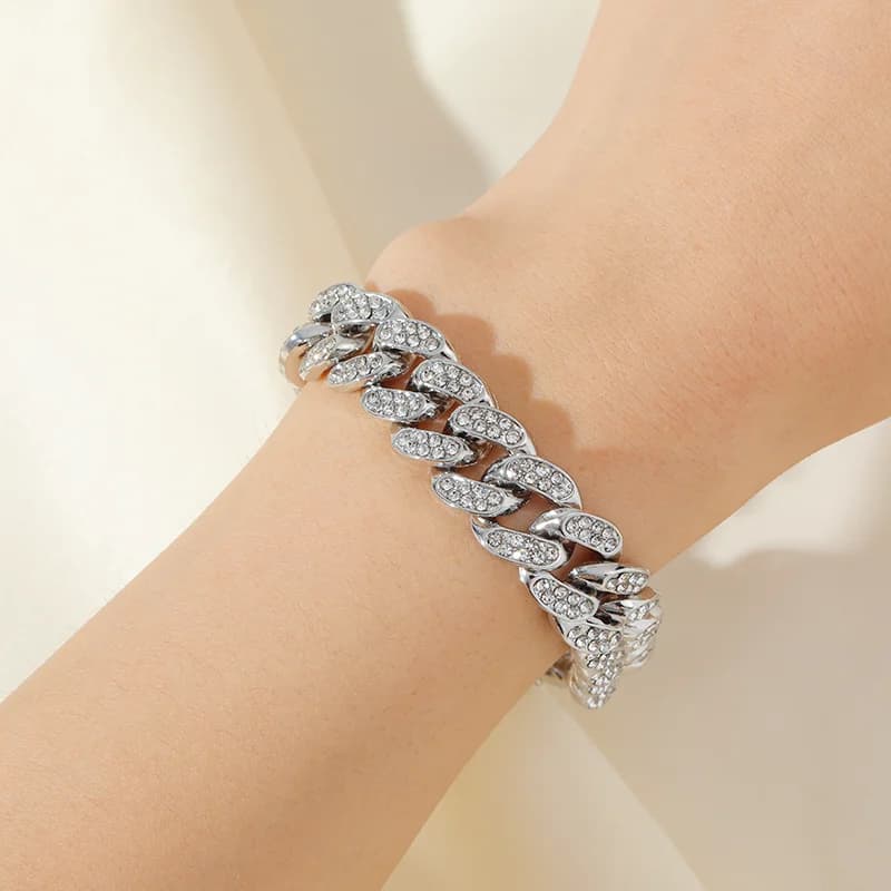 Thick Cuban Necklace and Bracelet Set, Silver