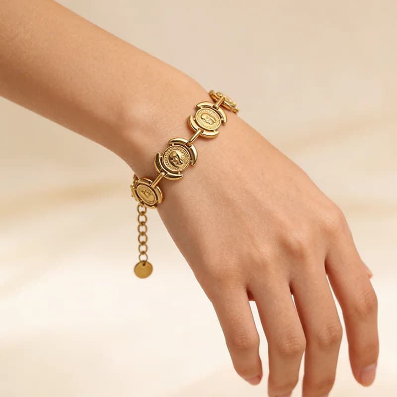 Gold Color Round Portrait Bangle Bracelet