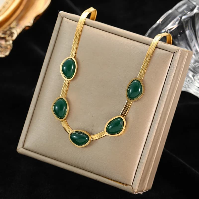 316L Stainless Steel Green Zirconia Choker Necklace