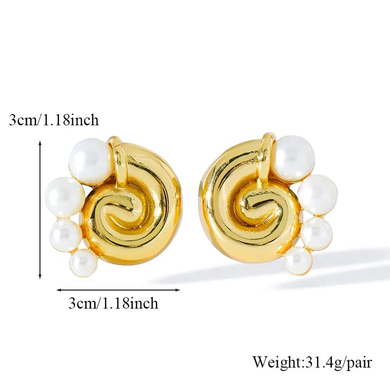 Pearl Conch Pendant Stud Earrings, 18K Gold Plated