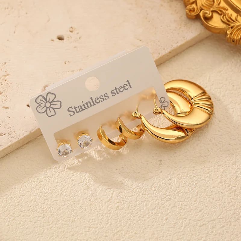 3-Pair Zirconia Hoop Earring Set