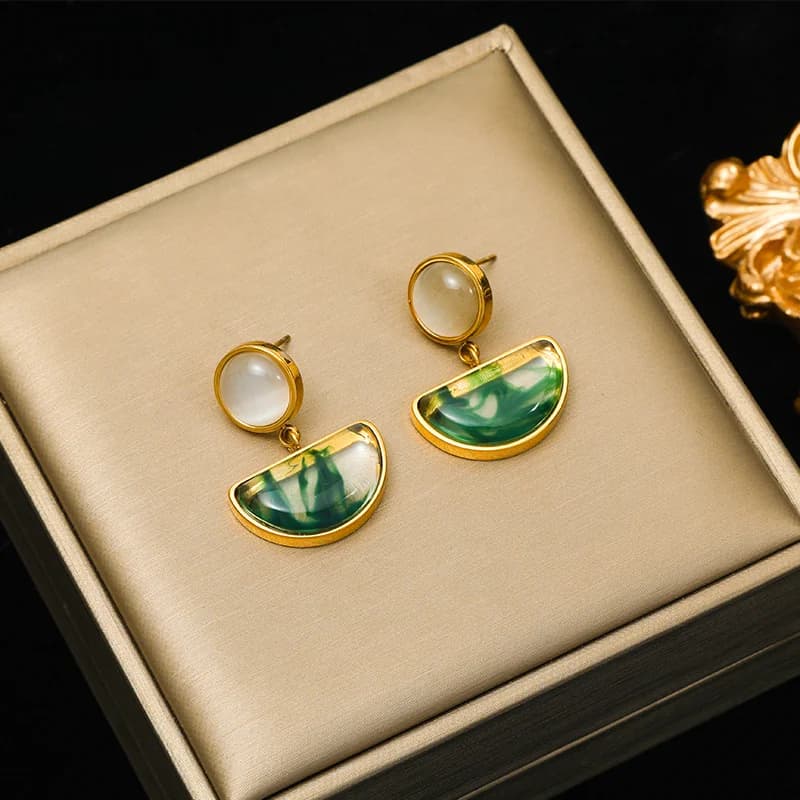 316L Stainless Steel Square Green Crystal Stud Earrings