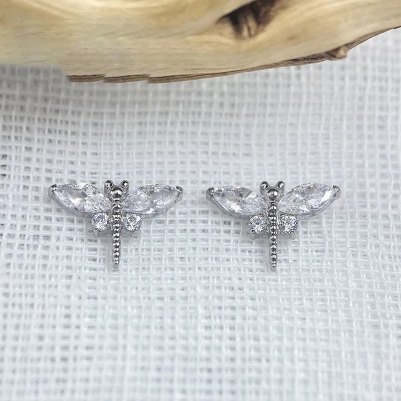 Titanium Dragonfly Zircon Flat Back Stud Earring