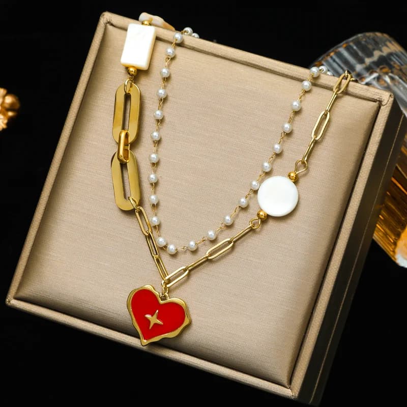 316L Stainless Steel Multi-Color 3-Layer Chain Necklace