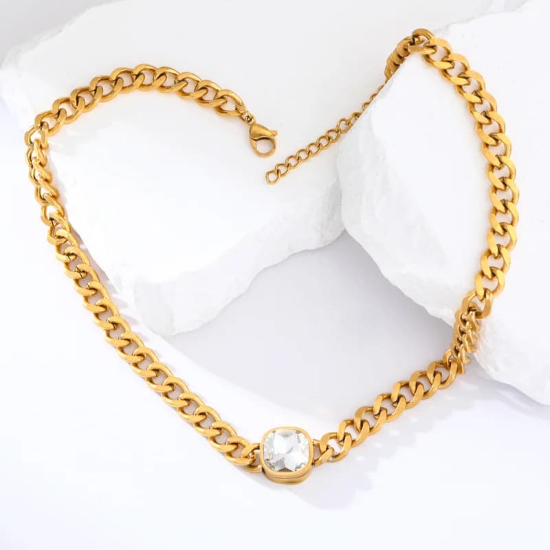Geometric Black Pendant Necklace, Gold Color