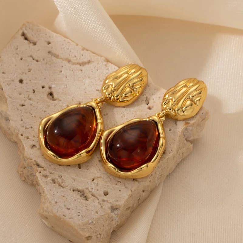 Vintage Sun Star Amber Dangle Earrings